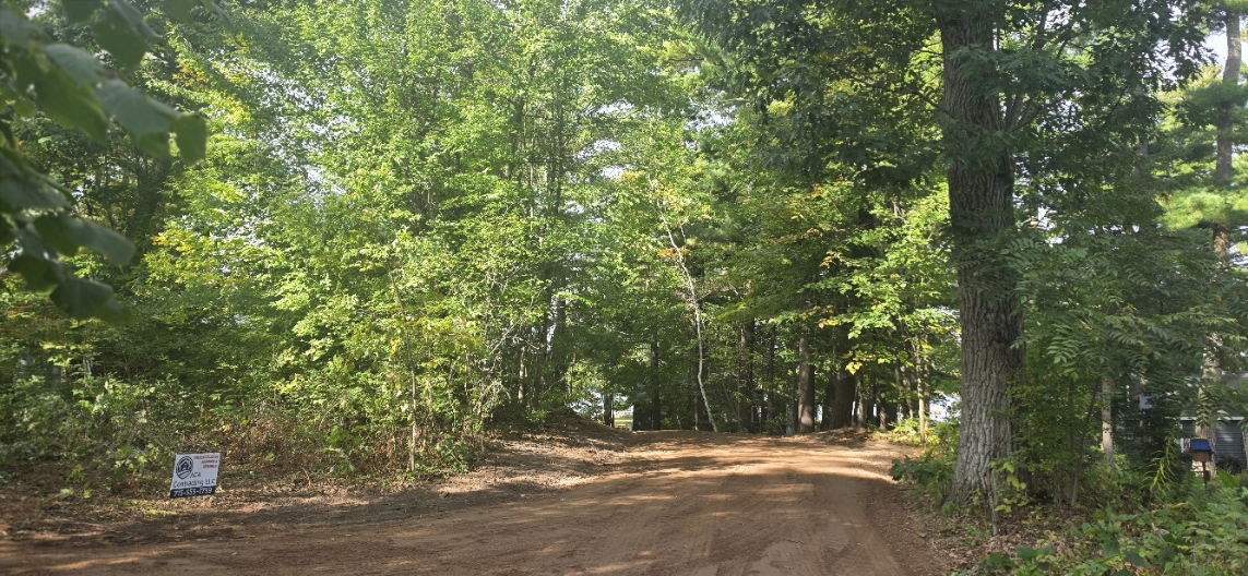After — new driveway approach through the trees, Bone Lake